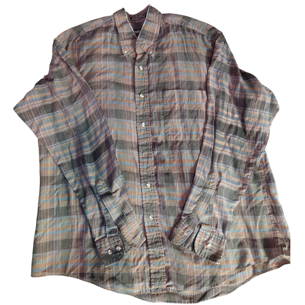 Botany 500 Mens L Plaid Button Down Shirt Long Slv Brown Blue Cotton Blend. A292